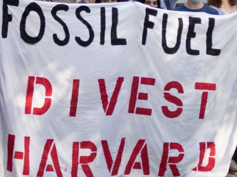 students holding divest Harvard sign
